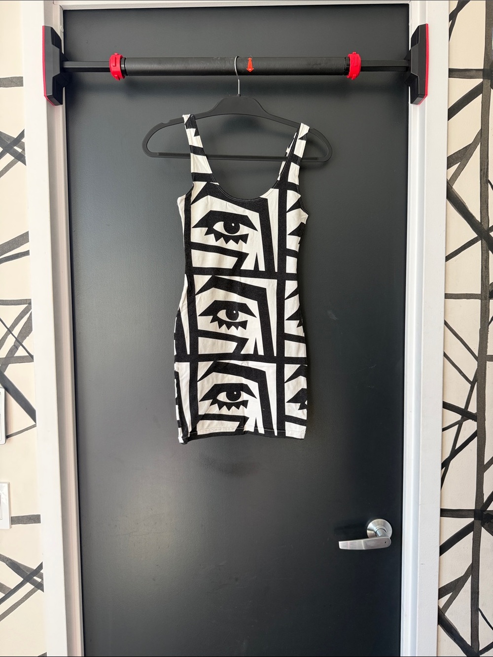 American Apparel Black and White Graphic Eye Tank Dress
